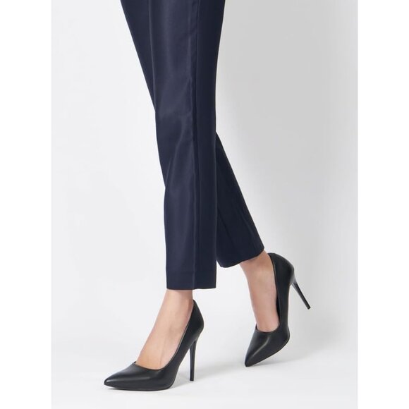 4 Inch PU-Black Womens Pumps High Heels Stiletto Pointed Closed Toe Bridal Shoes - Picture 2 of 8